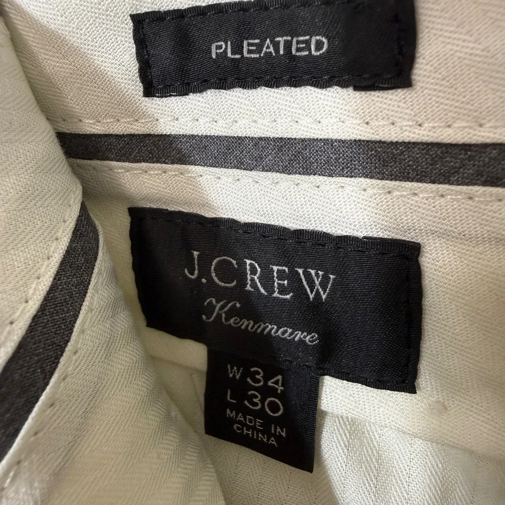 J.Crew Kenmare Mens Wool Relaxed Pleated Tan Glen Plaid Dress Pants Size 34X30